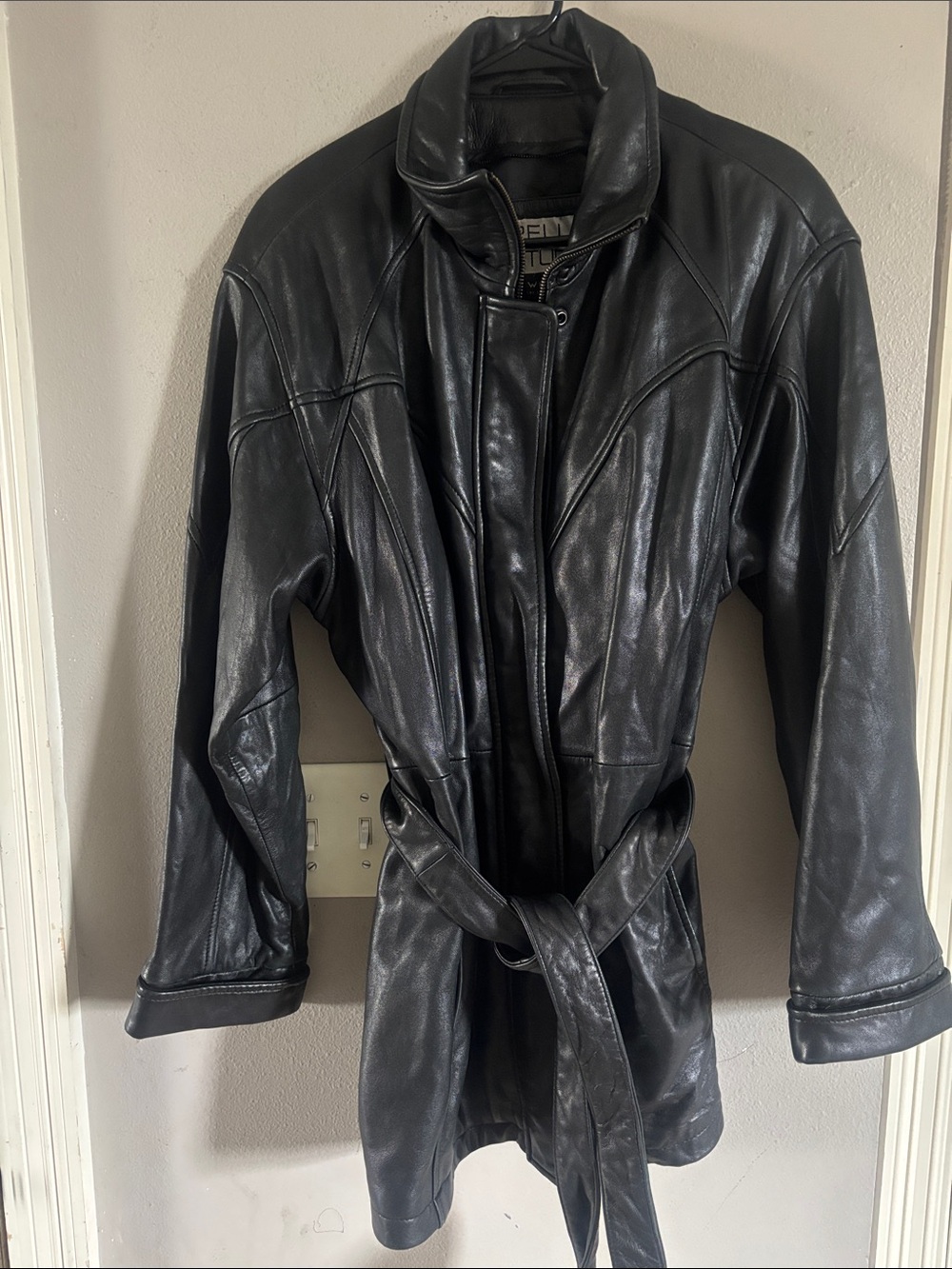 Pelle Studio Black Leather Belted Long Jacket